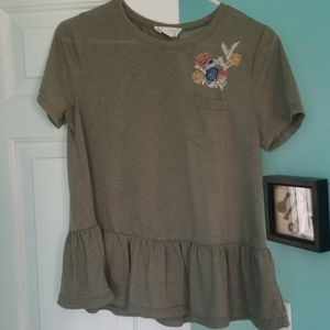 Olive peplum top - floral patchwork and pocket